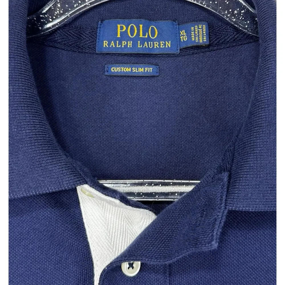 Polo Ralph Lauren Men’s Custom Slim Fit Mesh Polo Shirt Navy Big Pony 2 Patch XL